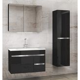 Alfa Banyo Viosen-Ea Siyah-Gri (80 35)MDF Malzemeden 115 cm Çekmeceli Lavabolu Banyo Dolabı Kurulu Tasarım