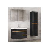 Alfa Banyo Viosen Siyah gold (80 35) 115 Cm Çekmeceli Seramik Lavabolu Mdf Banyo Dolabı Seti hazır Kurulu