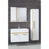 Alfa Banyo Yeni Gold 80+35 Cm Boy Dolaplı Seramik Lavabolu Mdf Banyo Dolabı Takımı Beyaz Gold Hazır Kurulu