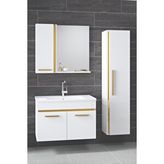 Alfa Banyo Yeni Gold Beyaz 65 cm + 35 Cm Boy Dolaplı Seramik Lavabolu Banyo Dolabı Takımı