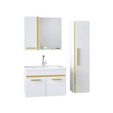 Alfa Banyo Yeni Gold Beyaz (65+35) 100 Cm Boy Dolaplı Lavabolu Banyo Dolabı Takımı--Hazır Kurulu