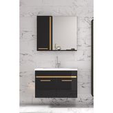 Alfa Banyo Yeni Gold Siyah 65 cm Lavabolu Banyo Dolabı Takımı**demonte Değil**
