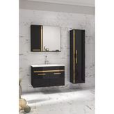 Alfa Banyo Yeni Gold Siyah (65+35) 100 Cm Boy Dolaplı Lavabolu Banyo Dolabı Takımı--Hazır Kurulu