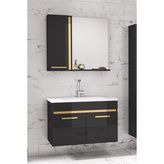 Alfa Banyo Yeni Gold Siyah 80 cm Banyo Dolabı Takımı