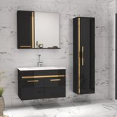 Alfa Banyo Yeni Gold Siyah 80+35 cm Boy Dolaplı Banyo Dolabı Takımı