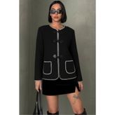 ALFUDO Moda Collection Siyah Düğmeli Peluş Kadın Mont