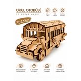 ALGWOOD Ahşap Okul Otobüsü Maketi 3D Puzzle 122 Parça MDF Maket Model