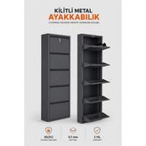 Alıç Kilitli Metal Ayakkabılık Dolabı 5 Kapaklı Duvara Monte Ergonomik Tasarım 169X50X15 cm 0.7 mm Dkp Sac ve Montaj Vidaları - Antrasit