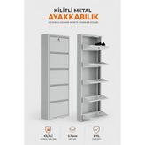 Alıç Kilitli Metal Ayakkabılık Dolabı 5 Kapaklı Duvara Monte Ergonomik Tasarım 169X50X15 cm 0.7 mm Dkp Sac ve Montaj Vidaları - Gri
