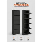 Alıç Kilitli Metal Ayakkabılık Dolabı 5 Kapaklı Duvara Monte Ergonomik Tasarım 169X50X15 cm 0.7 mm Dkp Sac ve Montaj Vidaları - Siyah