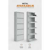 Alıç Metal Ayakkabılık Dolabı 5 Kapaklı Duvara Monte Ergonomik Tasarım 169X50X15 cm 0.7 mm Dkp Sac ve Montaj Vidaları - Gri