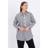 ALLDAY Kadın Beyaz-Siyah Oversize Basic Gömlek, Uzun Kollu, L Beden