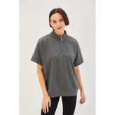 Allyco Kısa Kollu Fermuarlı Örme Rahat Kalıp Simli Sweatshirt