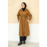 ALNİSS COLLECTİON Büyük Beden Fermuarlı Kendinden Astarlı Uzun Tesettür Trençkot