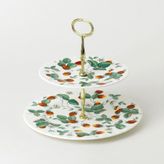 Alpine Strawberry İki Katlı Porselen Pasta Standı, Botanik Çiçek Desenli, Altın Kulplu, 27 cm Taban