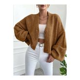 ALTINER TRİKO KADIN CAMEL RENK OVERSİZE TRİKO HIRKA
