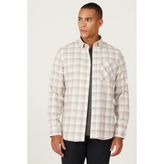 Altınyıldız Classics Erkek Bej-gri Slim Fit Dar Kesim Düğmeli Yaka Sıcak Tutan Kareli Kışlık Flanel Oduncu Gömlek - Bej - Gri