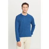 Altınyıldız Classics Erkek Havacı Mavi Yünlü Standart Fit Normal Kesim Bisiklet Yaka Jakarlı Triko Kazak - 2XL