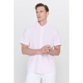Altınyıldız Classics Erkek Pembe Slim Fit Dar Kesim Gizli Düğmeli Yaka %100 Pamuk Gofre Desenli Kısa Kollu Gömlek