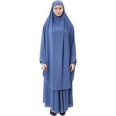 Altobeh Kadın Tesettür Medine Ipeği Çarşaf Takımı Peçeli Sufle ve Etek-Koyu Kot-L/XL - Koyu Kot Rengi - L - XL