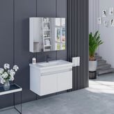Alvit Banyo Dolabı 80 CM İcon Ayna Dolaplı Alt Üst Modül Ve Seramik Lavabo QuarterBath