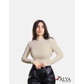 ALYA UNDERWEAR Kaşkorse Yarım Boğazlı Body Sweatshirt, Bej (Kemik)