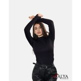 ALYA UNDERWEAR Kaşkorse Yarım Boğazlı Body Sweatshirt, Siyah - 2XL