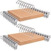 Amber Home 20 Adet 36cm Doğal Ahşap Elbise Askısı, Sağlam ve Parlak Pantolon Askısı, Pantolon, Şort, Etek, Çorap ve İç Çamaşırı İçin, Kaymaz Klipler ve Döner Kancalarla