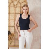 Amida Lacivert Görünümlü Fitilli Basic Kalın Askılı Kadın Crop Atlet- 2403