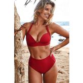 Angelsin Kırmızı Yuksek Bel Bikini Takım