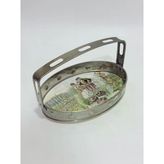 Antika Gümüş Kaplama Porselen Tabanlı Tepsi 23x11cm