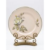Antika Porselen Pasta Tabağı, Pembe, Altın Kenarlı, Gül Desenli, 15 cm, 6'lı Set
