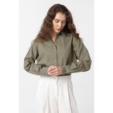 Antioch Haki Crop Poplin Kadın Gömlek - S