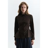 Antioch Peplum Poplin Gömlek - S - Kahve