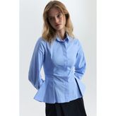 Antioch Peplum Poplin Gömlek - S - Mavi
