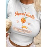 Aperol Spritz Tasarım Baskılı Crop - Beyaz - XL