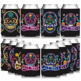 APINWIN Siyah Neon Meksika Fiesta Kafatası Yüz Parti Kılıf Tutucu 12 ADET, Dia De Muertos Günün Ölümü İçecek İçecek Can Soğutucu, Cinco de Mayo Doğum Günü Gelin Duş Bekarlığa Veda Hediye Dekor