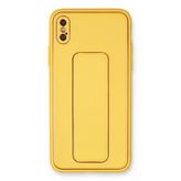 Apple İphone Xs Max Kılıf Coco Deri Standlı Kapak - Sarı