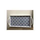Ariestasarım ÇİNİ DESENLİ AHŞAP UZUN TEPSİ Beyaz 46 x 24