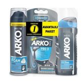 Arko Men T3 Pro 3 Bıçaklı 3'lü Tıraş Bıçağı + Cool 200 ml Tıraş Köpüğü + Cool 250 ml Tıraş Kolonyası