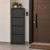 Arles Home Kilitli 4 Raflı Metal Düşer Kapak Ayakkabılık - Antrasit
