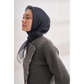 ARMANDA %30 İpek Çift Kat Tüllü Eşarp - Siyah-Lacivert