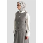 Armine Pullu Ekose Desen Fitted Yelek Gri