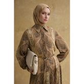 Armine Şal Desenli Elbise Camel