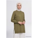 Armine Yüksek Yaka Basic Triko Tunik Yağ Yeşili