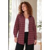 armonika Kadın Bordo Desenli Oversize Uzun Basic Gömlek ARM-27K001027