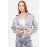 armonika Kadın Gri Oversize Uzun Basic Gömlek ARM-22Y001118