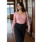 armonika Kadın Pudra V Yaka Likralı Triko Bluz ARM-27K069001