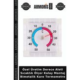 Armoris Özel Üretim Derece Aleti Sıcaklık Ölçer Kolay Montaj Bimetalik Kare Termometre - Tek Ebat - Çok Renkli