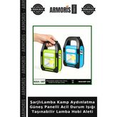 Armoris Şarjlılamba Kamp Aydınlatma Güneş Panelli Acil Durum Işığı Taşınabilir Lamba Hobi Aleti